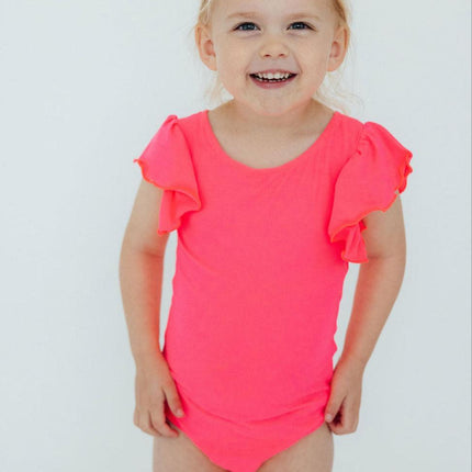 Neon Pink S/S Flutter Sleeve Leotard