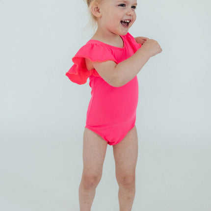 Neon Pink S/S Flutter Sleeve Leotard
