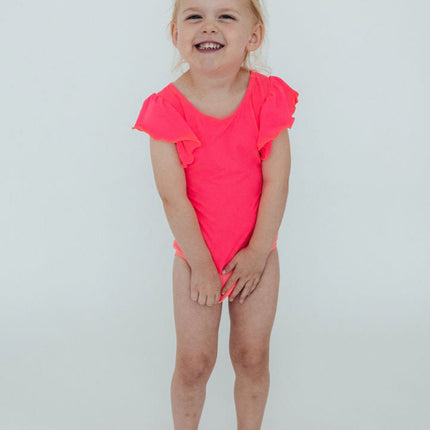 Neon Pink S/S Flutter Sleeve Leotard