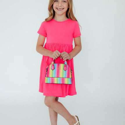 Neon Pink S/S Pocket Twirl Dress