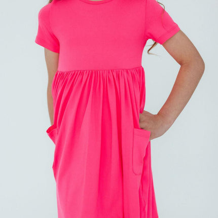 Neon Pink S/S Pocket Twirl Dress