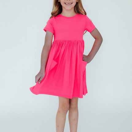 Neon Pink S/S Pocket Twirl Dress