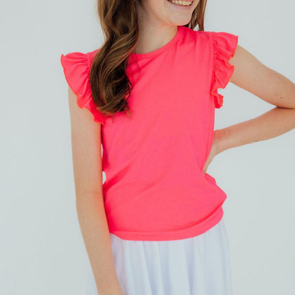 Neon Pink S/S Ruffle Tee