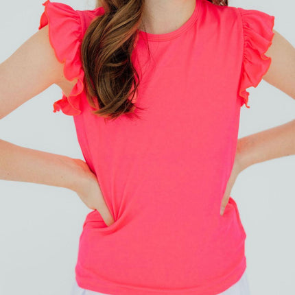 Neon Pink S/S Ruffle Tee