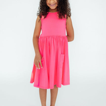 Neon Pink Tank Pocket Twirl Dress