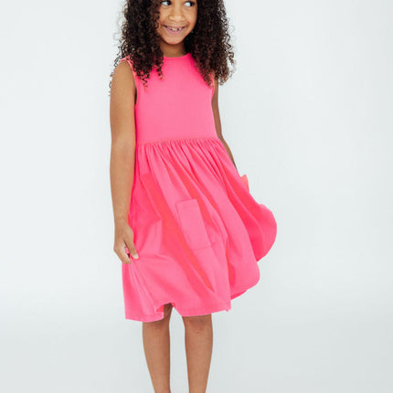 Neon Pink Tank Pocket Twirl Dress