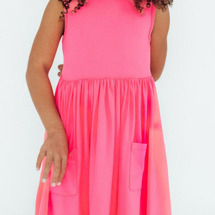 Neon Pink Tank Pocket Twirl Dress