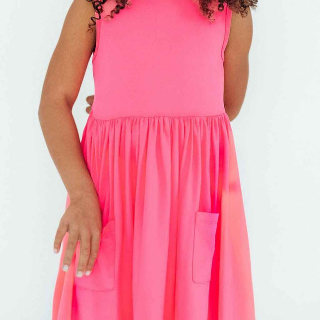 Neon Pink Tank Pocket Twirl Dress