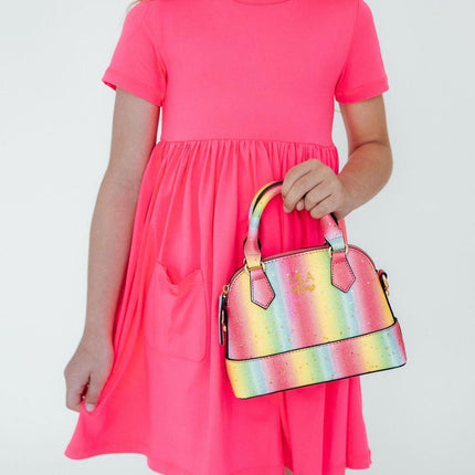 Neon Rainbow Glitter Girl's Crossbody Purse