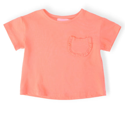 Neon Coral Ruffle Pocket Tee