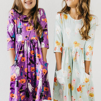 No Tricks, Just Treats 3/4 Sleeve Pocket Twirl Dress
