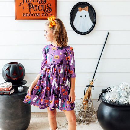 No Tricks, Just Treats 3/4 Sleeve Pocket Twirl Dress