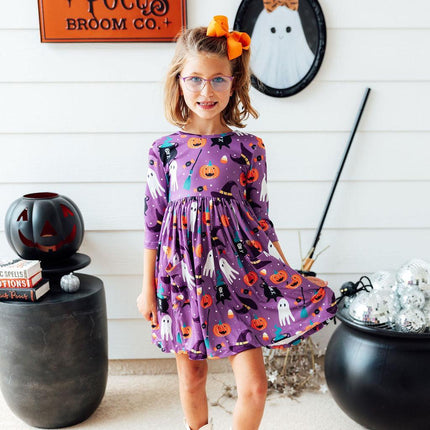 No Tricks, Just Treats 3/4 Sleeve Pocket Twirl Dress