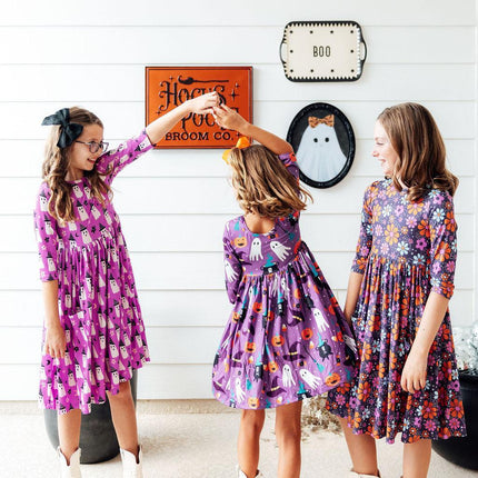 No Tricks, Just Treats 3/4 Sleeve Pocket Twirl Dress