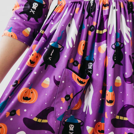 No Tricks, Just Treats 3/4 Sleeve Pocket Twirl Dress