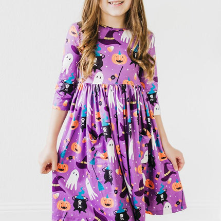 No Tricks, Just Treats 3/4 Sleeve Pocket Twirl Dress