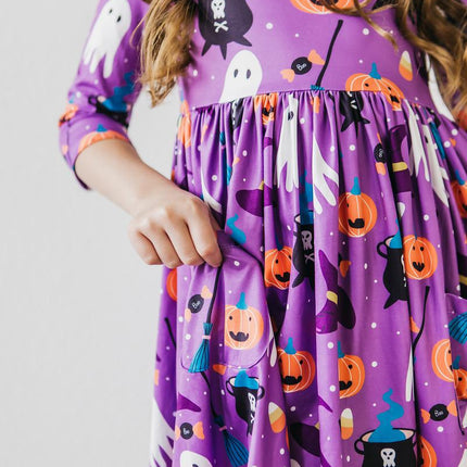 No Tricks, Just Treats 3/4 Sleeve Pocket Twirl Dress