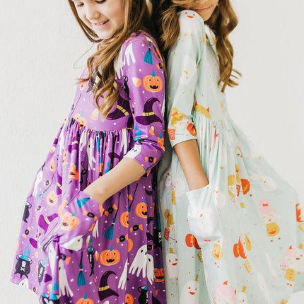 No Tricks, Just Treats 3/4 Sleeve Pocket Twirl Dress