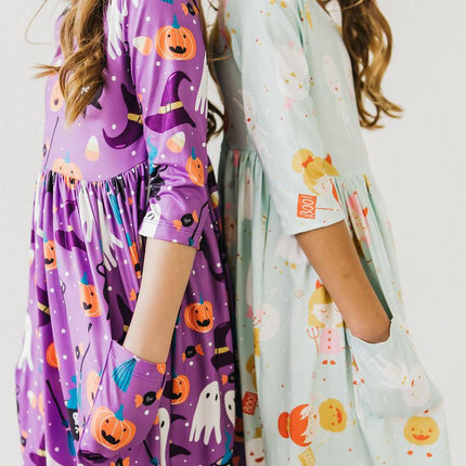 No Tricks, Just Treats 3/4 Sleeve Pocket Twirl Dress