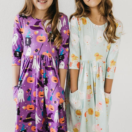 No Tricks, Just Treats 3/4 Sleeve Pocket Twirl Dress