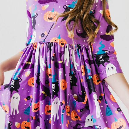 No Tricks, Just Treats 3/4 Sleeve Pocket Twirl Dress