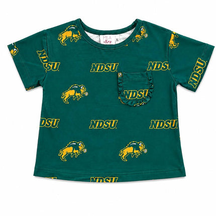 North Dakota State University Green Bison Ruffle Pocket Tee