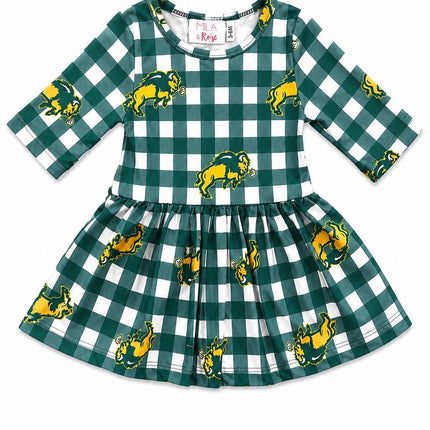 North Dakota State University Plaid Bison 3/4 Sleeve Twirl Bodysuit