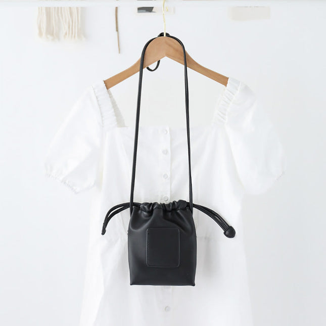 Soft PU Cute Mini Mobile Phone Bag - Fashionable Pleated Shoulder Women's Bag, Simple Drawstring Crossbody Small Square Bag - Dashing Nova