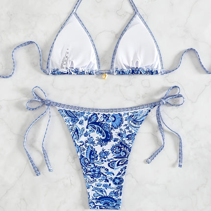 Printed Two-Piece Bikini Set with Adjustable Straps Women's Swimsuit