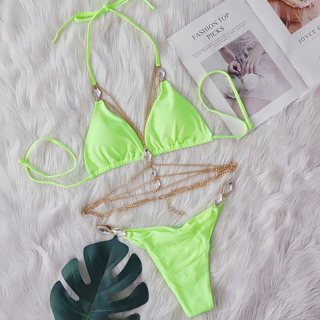 Sexy bikini crystal diamond body chain decorative swimsuit straps split beach swimsuit