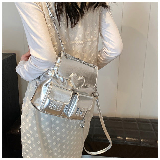 Love pattern women's backpack, versatile chain backpack, fashion travel small backpack purse women - Dashing Nova