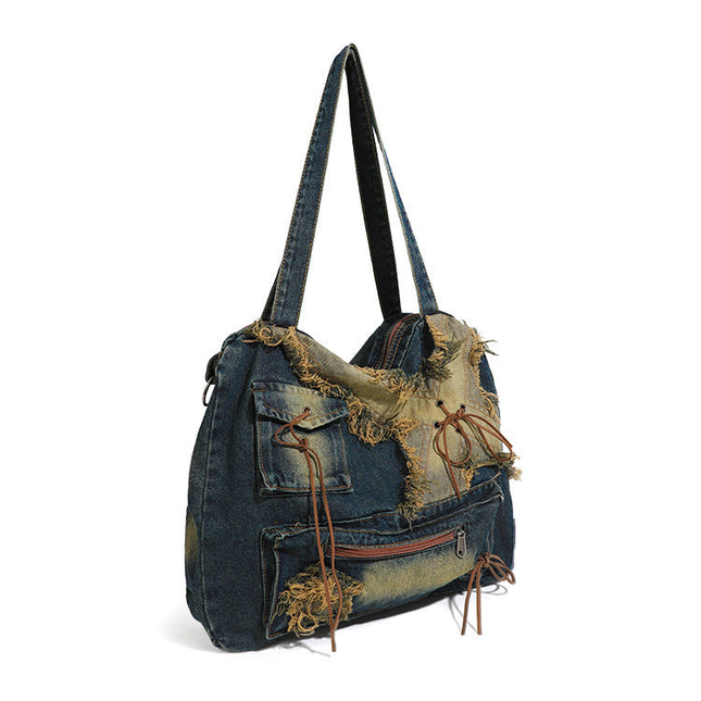 Large capacity hobo shoulder tote bag, Spice Girl bag women's old retro shoulder bag, washed denim bag, casual women's bag - Dashing Nova