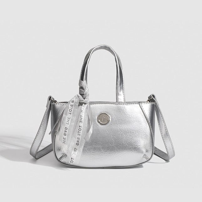 Metallic small tote bag, small handbag ladies, fashionable silver square bag, versatile shoulder Crossbody bag - Dashing Nova