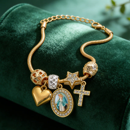 DIY Beaded Bracelet Multi-Element Copper Alloy Rhinestone Heart Cross Bracelet