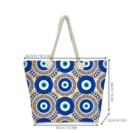 Evil Eye Beach Bag – Portable Travel Handheld Tote, Casual Shoulder Purse, Large Vacation Shopper