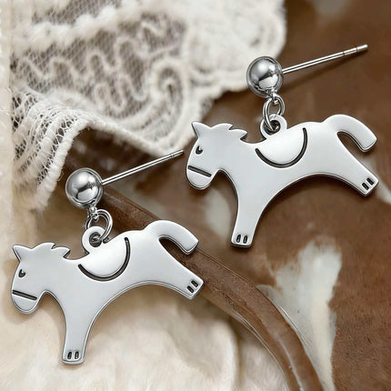 Minimalist Metal Pony Pendant Stud Earrings Vintage Elegant Luxury Zodiac Jewelry