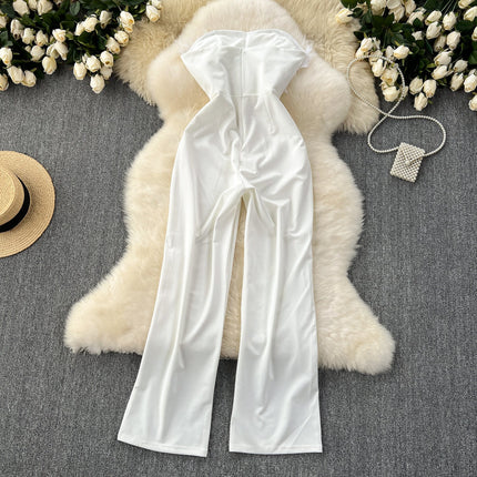 Premium Summer Gown – Socialite Style Feather Trim High-Waist Strapless Jumpsuit, Sexy Bodycon Romper
