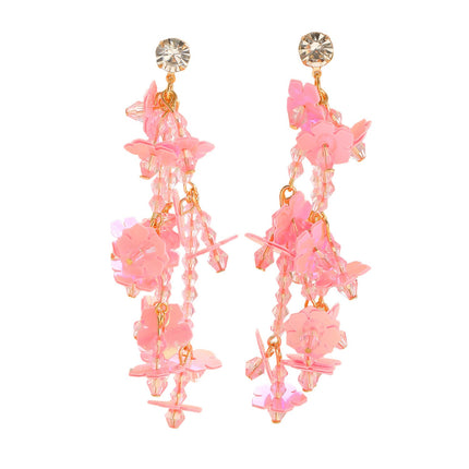 Vacation Pink Rice Bead Flower Luxury Tassel Earrings Boho Sweet Girl Earrings