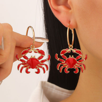Beach Ocean Vacation Style Exaggerated Alloy Lobster Crab Pendant Earrings