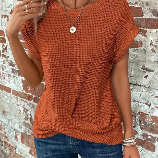 Batwing Sleeve Twist Hem Waffle Knit Tee