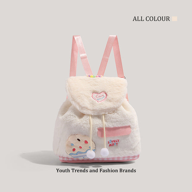 Autumn and winter fluffy backpack purse mini, fashionable female sweet plush backpack small, versatile student bag, toddler purse - Dashing Nova