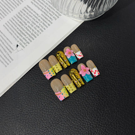 Hand painted sweet cool three-dimensional engraved patch French gradual change blush nail sweet wear