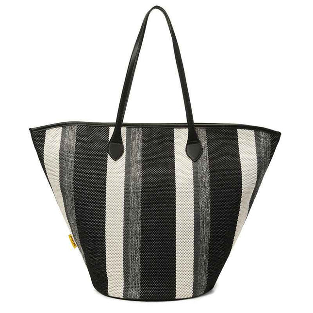 Trendy Canvas Shoulder Tote – Fashion Stripe Large Handbag, Casual Weekender Shopper