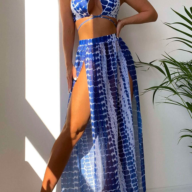 Sexy Printed Two Piece Swimsuit for Women with Split Bikini Three Piece Set