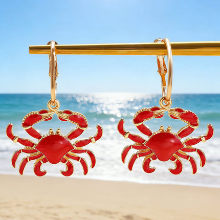 Beach Ocean Vacation Style Exaggerated Alloy Lobster Crab Pendant Earrings
