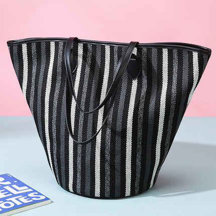 Women’s Winter Canvas Tote – Premium Large Striped Shoulder Bag, Minimalist Custom Wholesale Handbag