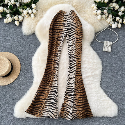 Women's Sexy Fashion Leopard Flare Pants - Leopard Print Stretchy Skinny Leg, Slimming Casual Trousers