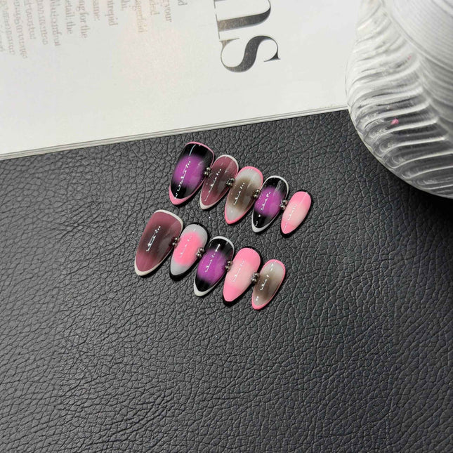 Night Neon Punk Sweet Cool Press on Nails Black Simple Nail Babes Almond Nail Race