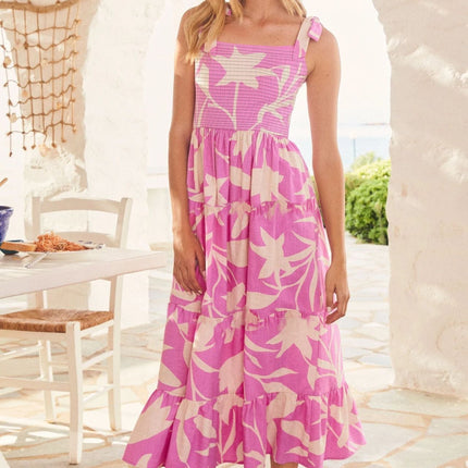Sleeveless Floral Print Long Suspender Dress - Spice Girl Inspired A-Line Sundress for Tea Party & Casual Wear