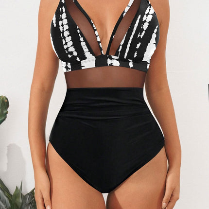 2026 Bikini solid color mesh halter sexy bikini one-piece swimsuit swimsuit